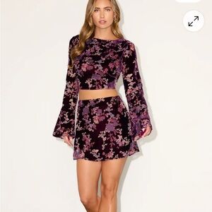 Lulu's Purple Floral Velvet Skirt Set